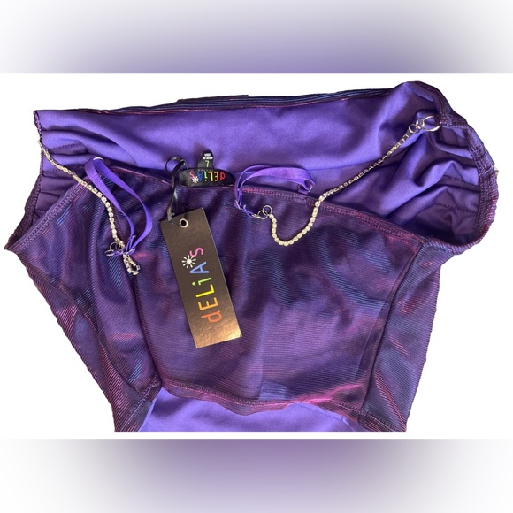 Delias Dolls Kill Y2K Camisole Rhinestone Spagetti Strap iridescent Crop Top - Picture 4 of 8